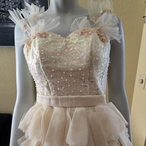 Handmade Cambodian Dress Light Gold with Sequin Detail and Layered Top